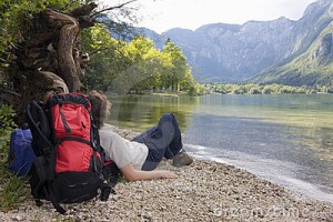 female-hiker-resting-mountain-lake-6401383